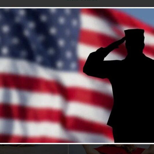 A soldier saluting in front of an american flag.